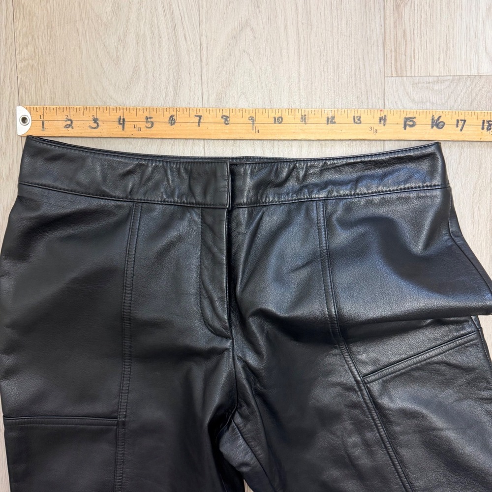 Danier Leather Pants Straight Leg Panelled Black Biker 90s Grunge Old Money 8/29 - Picture 9 of 16